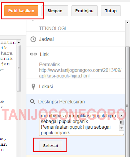 mengisi deskripsi meta tag pada masing-masing posting sesuai dengan kata kunci tertarget