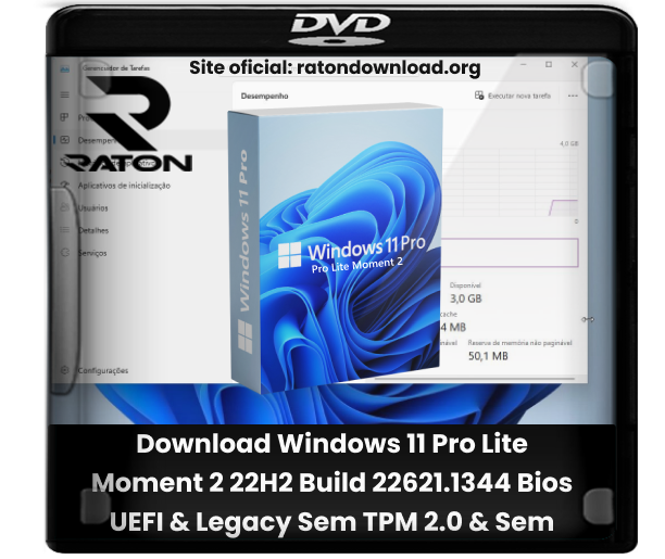 Raton Download - Desde 2007: Download Windows 11 Pro Lite 22H2 Build  22621.1192 UEFI & Legacy SEM TPM 2.0 [PT-BR]