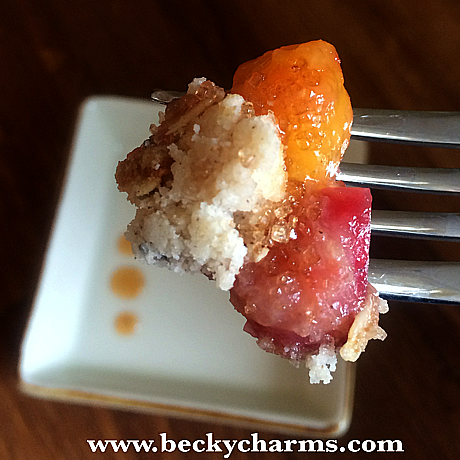 BeckyCharms & Co. : Rhubarb Stone Fruit Crumble with Melissa's Spicy Fruit Glaze - Melissa's Produce Box Recipe Mashup San Diego 2014