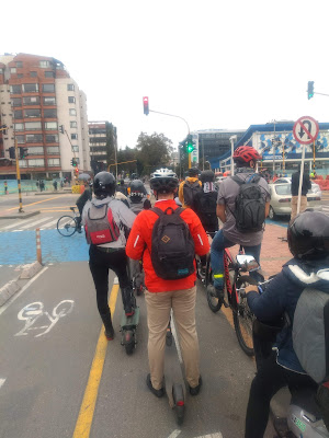 Many of Bogotá's e-scooter users ride their contraptions as if they're auditioning to be the next James Bond.