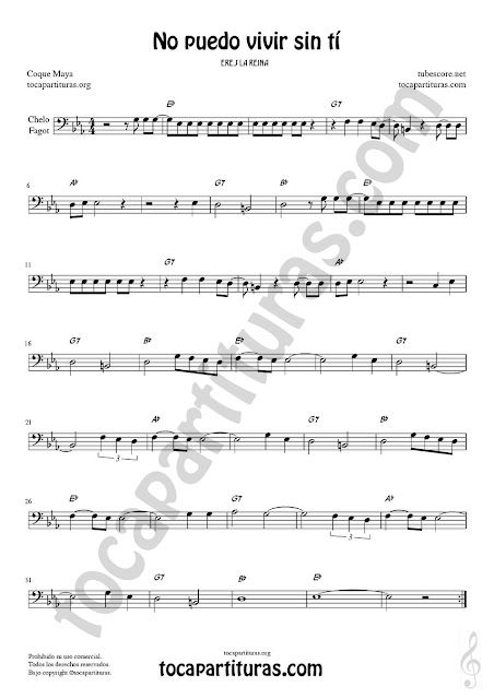 Violonchelo y Fagot Partitura de No puedo vivir sin tí Sheet Music for Cello and Bassoon Music Scores