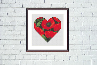 Poppy heart cross stitch - Tango Stitch