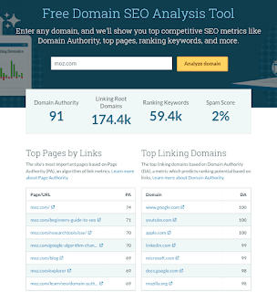 Moz free domain SEO analysis tool