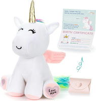 Image: Unicorn Stuffed Animal - Cute Unicorn Gifts Large 13inch White Unicorns Plush Toy with Pink Wings Rainbow Hair and Writable Pink Heart Paws! Gift Packaged for Graduation, Birthday or Valentines Gift
