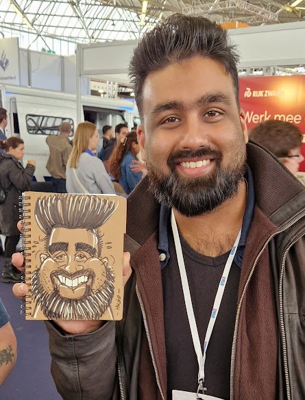 Karikatuur tekening man met baard A5, by karikaturist Hugo