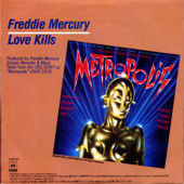 Japanese 7-inch Vinyl Single - Sleeve (back): Love Kills 「メトロポリス」 / Freddie Mercury