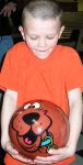 Nephew, with Scooby-Doo bowling ball