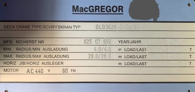 MACGREGOR GLB3628 DECK CRANE