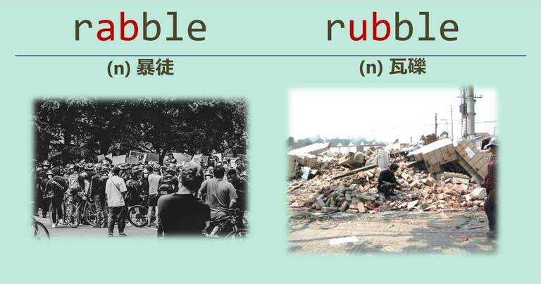rabble, rubble, スペルが似ている英単語