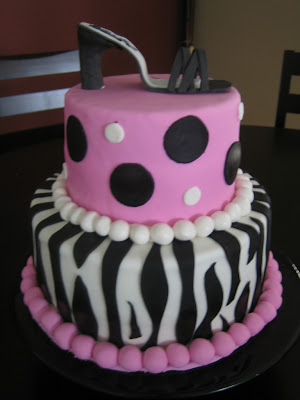 38 Two tier black and pink animal print fondant birthday cake.