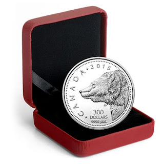 Canada 300 Dollars Platinum Coin Box 2015 Grizzly Bear
