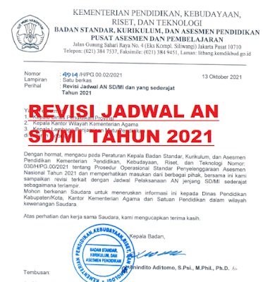 Revisi Terbaru Jadwal Pelaksanaan AN SD MI Paket A Tahun 2021