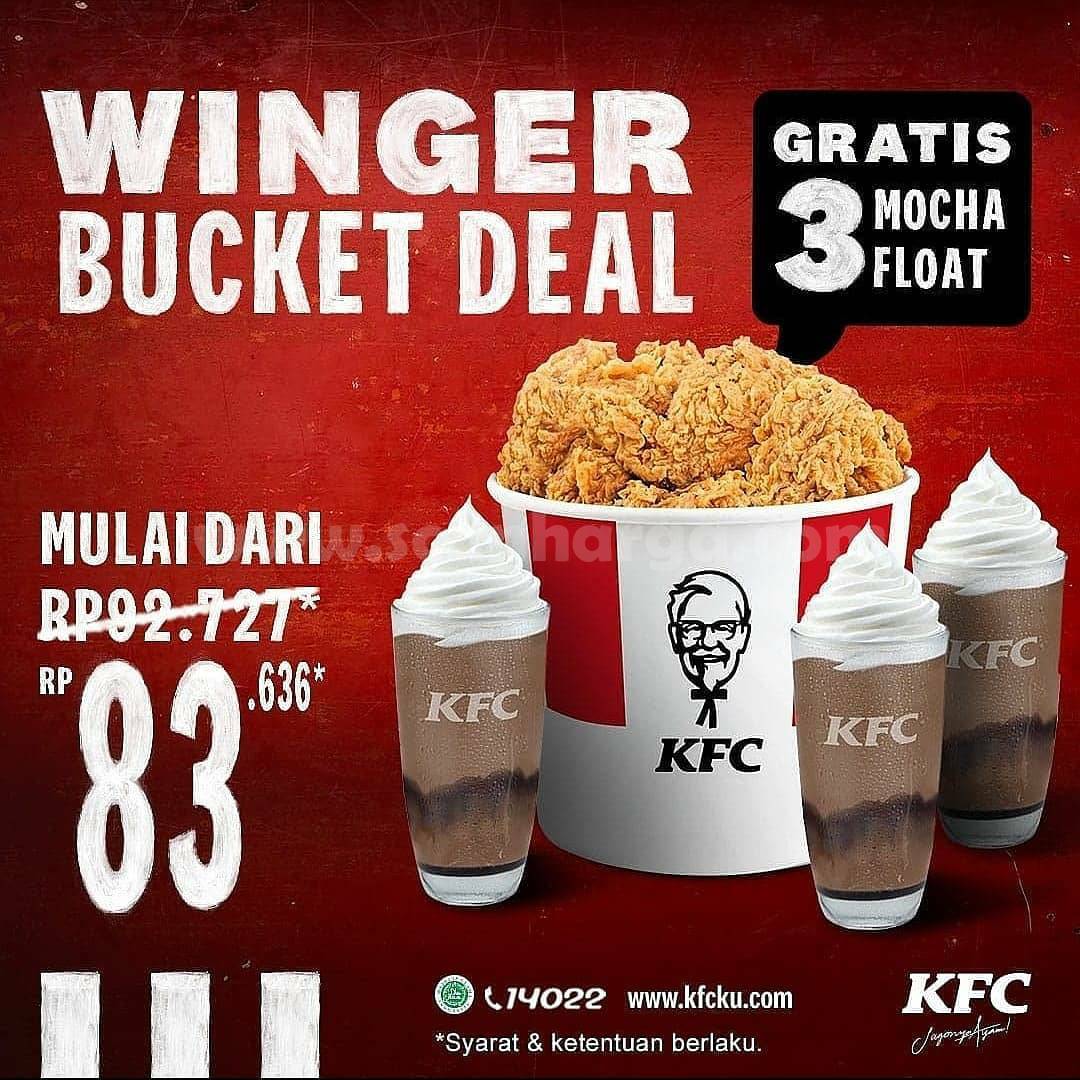 Promo KFC Winger Bucket Deal - Harga Spesial mulai dari Rp. 83.636 + Gratis 3 Mocha Float