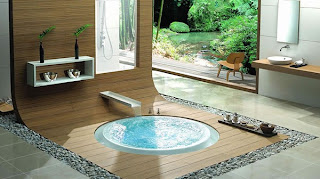 bathroom design with small pond