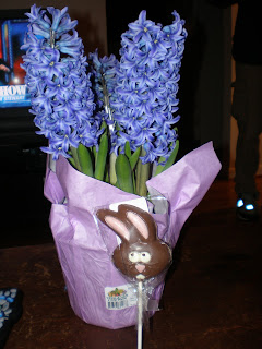 The chocolate bunny is terrified of the hyacinth.  I can't explain it either.