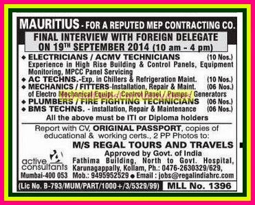 Reputed MEP Contracting co Jobs for Mauritius