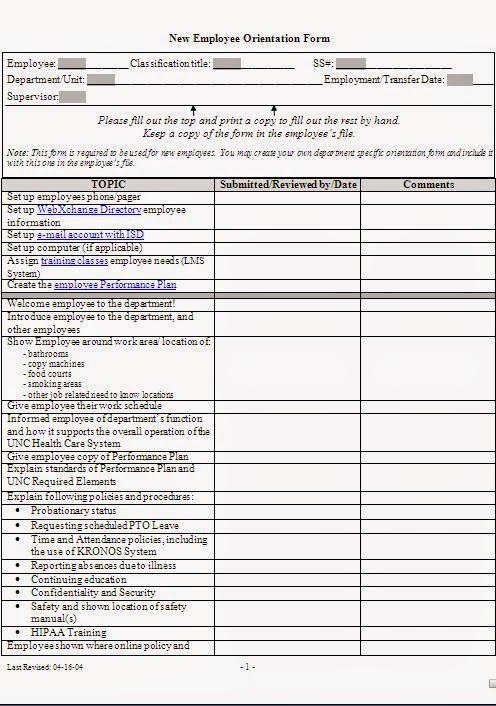 New Employee Orientation Checklist Form