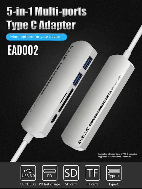 Universal 5 in 1 Type-c to Dual USB 3.0 PD Fast Charge TF Memory SD Card Reader Adapter HUB 