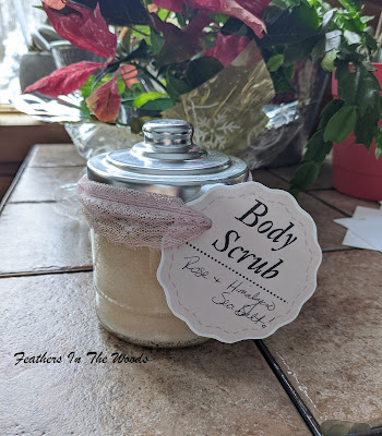 Homemade pink body scrub with cute tag