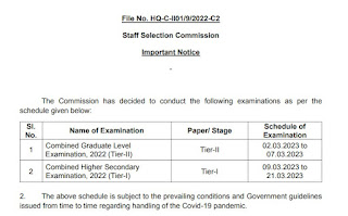 SSC CHSL 2022 Tier-I Exam Date