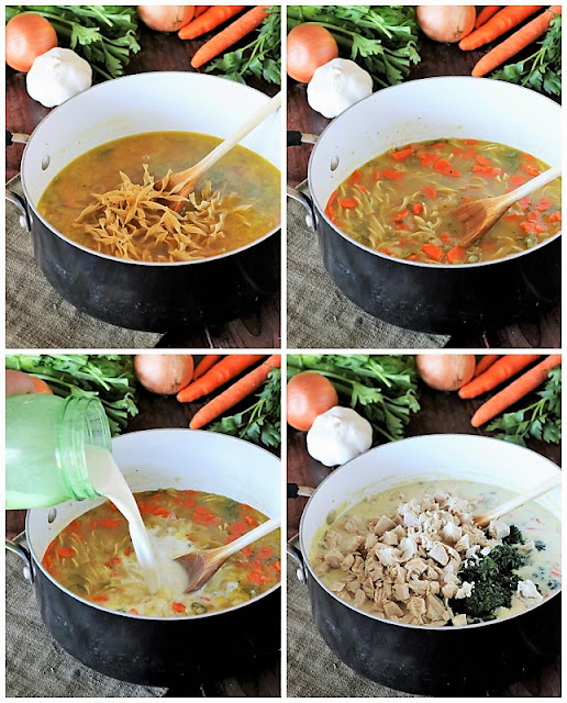 Collage of How to Make Creamy Turkey Soup with Spinach image