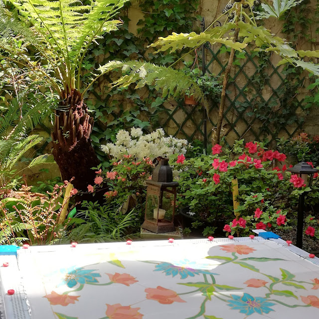 silk painting in the garden