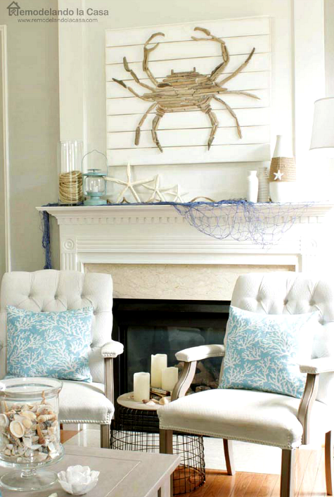 Coastal Summer Home with DIY Driftwood Crab, Rope and 