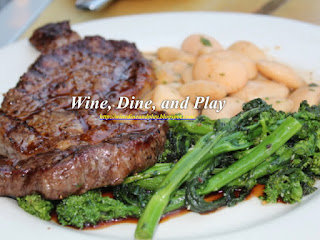 The Niman Ranch ribeye steak with Greek Gigante beans, sautéed rapini and topped with a Zinfandel sauce at the Harvest Moon Cafe