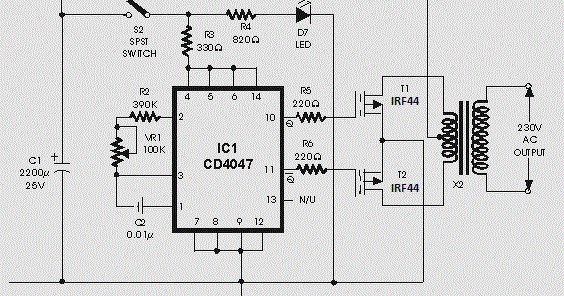 100Watt Inverter Circuit by IRF44 Mosfet Koleksi Skema 