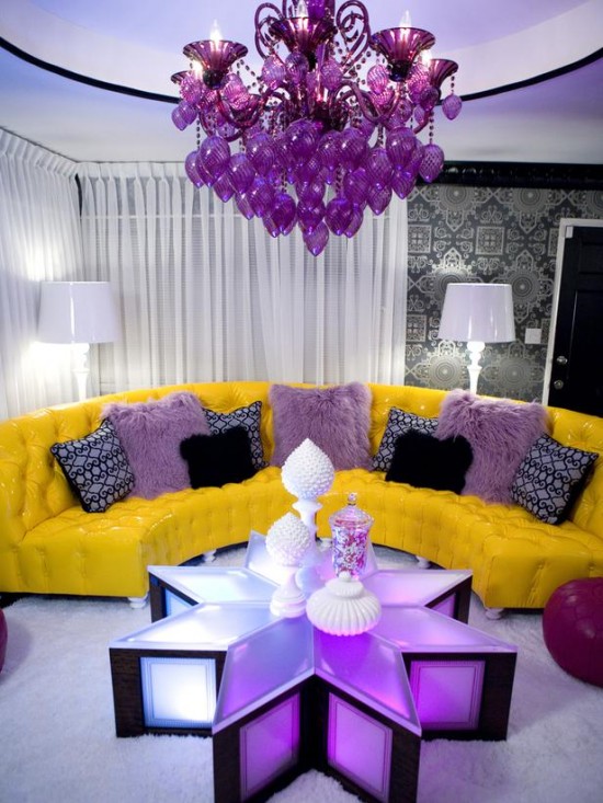 Tropical Home Makeover: Purple and Yellow Living Room Ideas