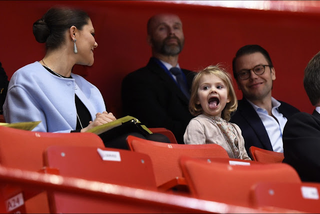 Crown Princess Victoria of Sweden, Prince Daniel and Princess Estelle attends the opening of the European Figure Skating Championships 2015