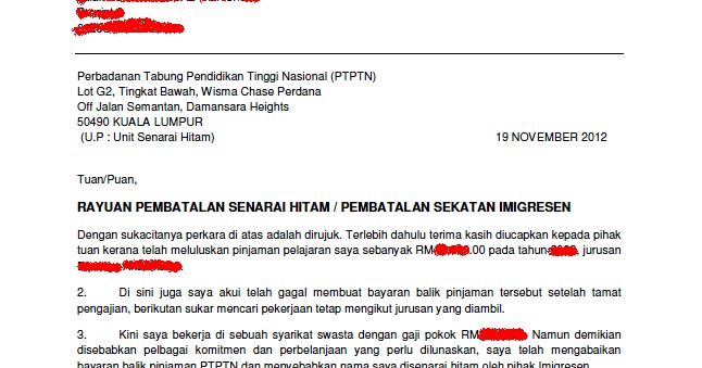 Contoh Surat Rayuan Kepada Jabatan Imigresen