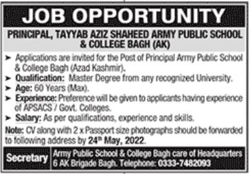 Latest Army Public School & College Army jobs Posts Bagh 2022