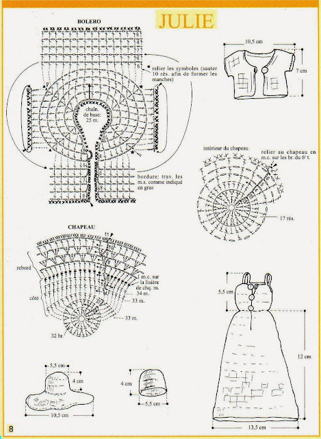 Roupa de Crochê Para Barbie Com Gráfico - Julie - 1000 Mailles Robes de Poupée avec schema - Dress and hat for dolls graficos