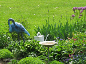 blue flamingo garden ornament