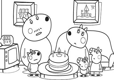 Dibujos de peppa pig de cumpleaños en familia para colorear