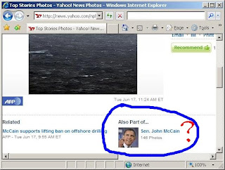 screenshot of Yahoo News photo of Obama labeled McCain