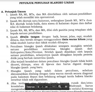 Juknis Penulisan Ijazah RA, MI, MTs Dan MA Tahun 2019