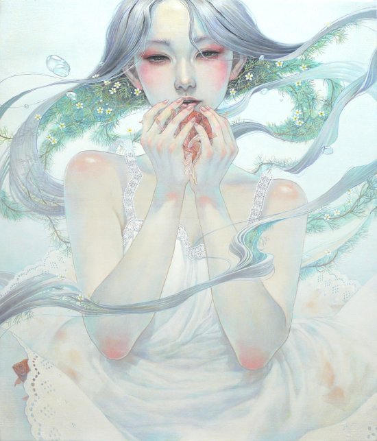 Miho Hirano pinturas mulheres delicadas orientais surreais fantasia triste