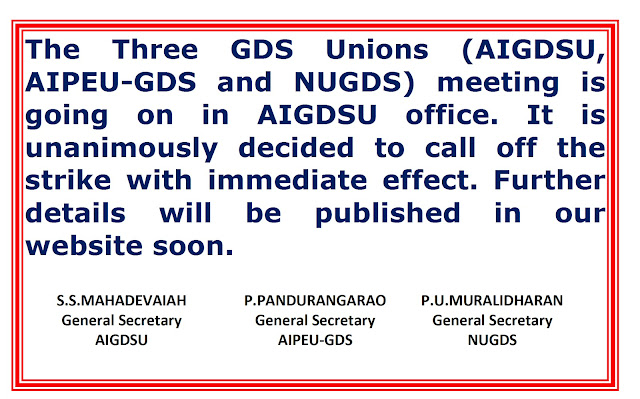  GDS UNIONS INDEFINITE STRIKES CALLED OFF TODAY. 