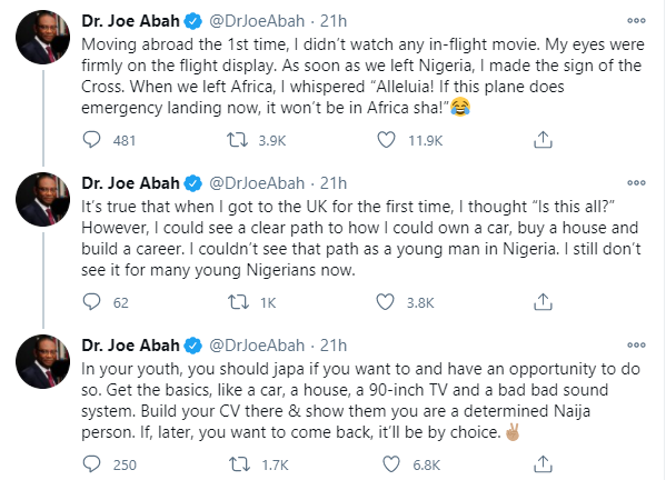 Ex- Director General, Dr. Joe Abah Advises Young Nigerians To Leave The Country...