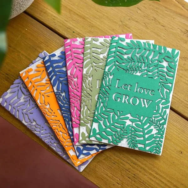 colorful Let Love Grow paper cut cards