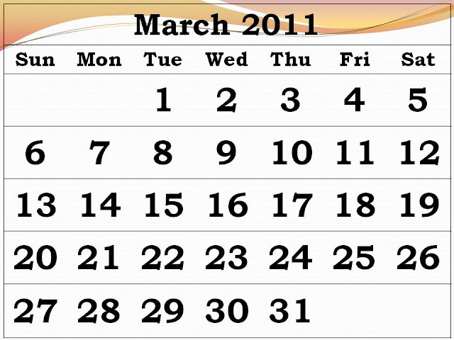 blank march calendar. Printable Blank March 2011