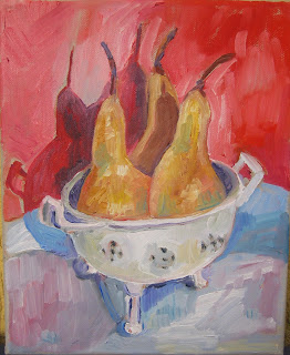 small painting pears and colander