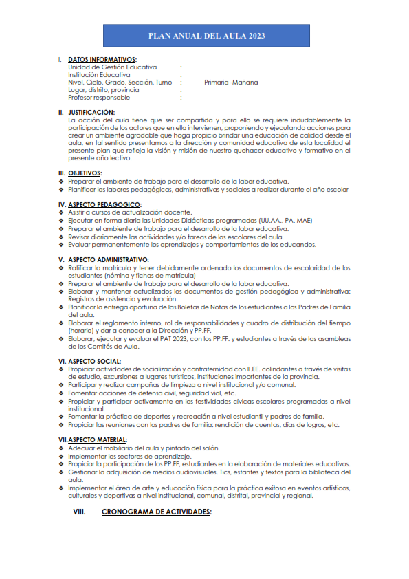 ? #IMPORTANTE| Modelo de plan anual de aula 2023 en formato word ~  Ministerio de Educación del Perú