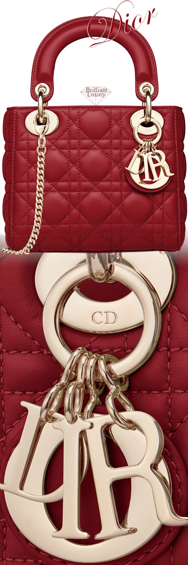 ♦Dior Lady Dior cherry red mini lambskin top handle bag #dior #bags #brilliantluxury