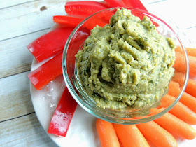 Roasted Spinach and Garlic Hummus via thefrugalfoodiemama.com