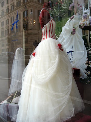 Wedding dress with red bustier