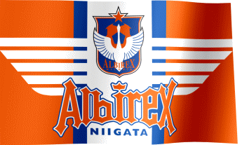 The waving flag of Albirex Niigata with the logo (Animated GIF)