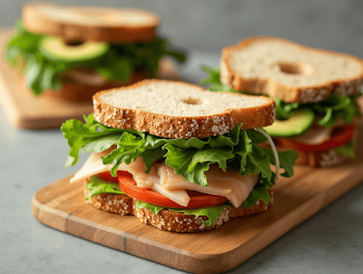 Tasty whole wheat sandwich with fresh deli turkey, lettuce, tomato, and avocado from Sprouts' Build Your Own menu.
